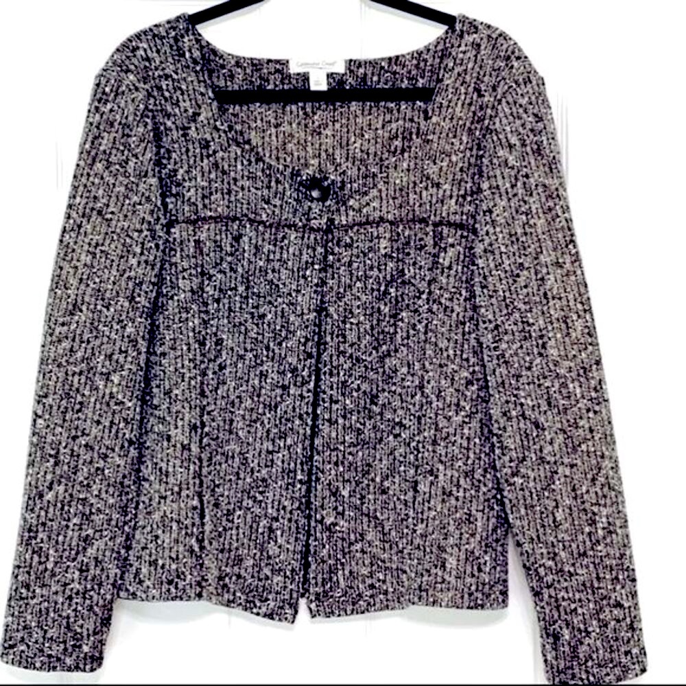 Coldwater Creek One Button Boucle Cardigan Sweater Collarless Blazer Gold Thread